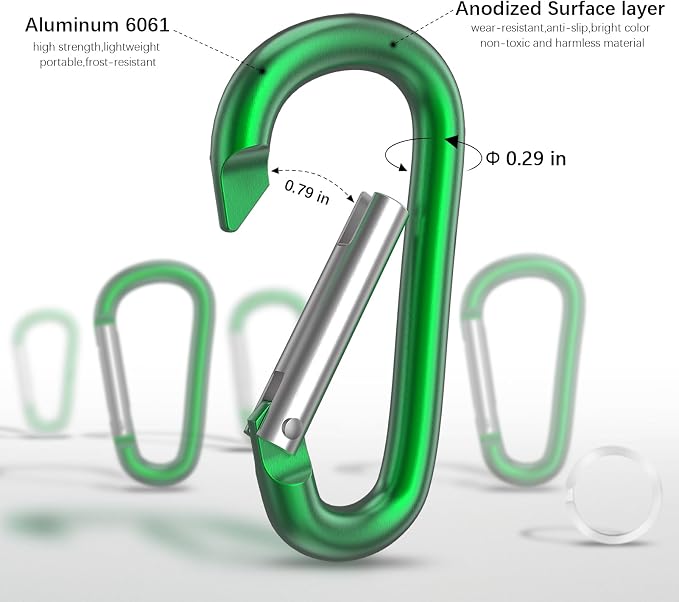 sprookber 3" Aluminum Carabiner D Ring, Caribeener Clips, Spring Snap Hook - Image 4