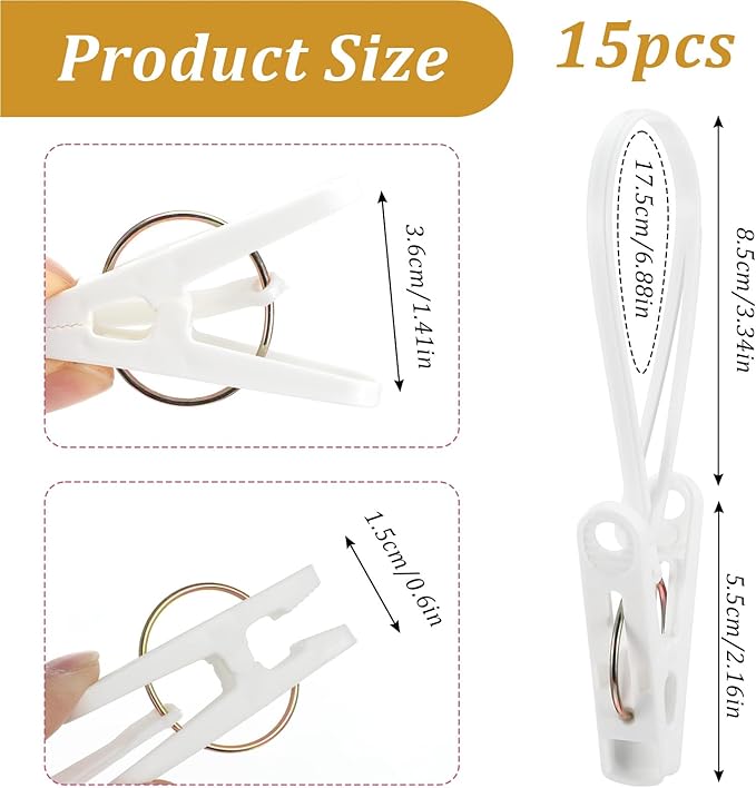 15 Pack Laundry Hooks with Rope, Windproof Drying Rack Accessories - Image 2