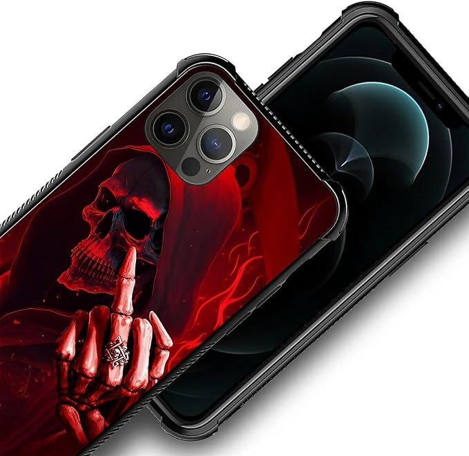 for iPhone 11 Pro Case, Gestures Funny Skull Pattern Graphic Design Girl Boy - Image 3