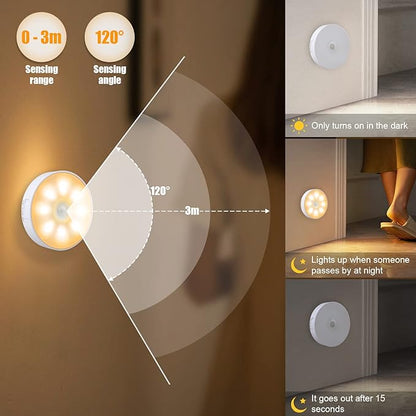 8 LEDs Motion Sensor Light Indoor, Night Light USB Rechargeable, 3 Light Modes - Image 5