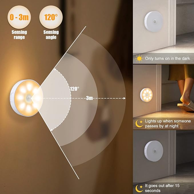 3 Pack Motion Sensor Light, 8 LEDs Rechargeable Night Light, - Image 5