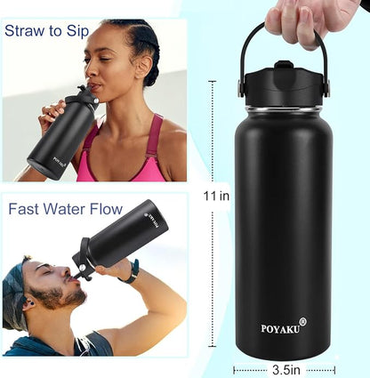 Water Bottle Insulated 32oz 40oz 64oz 128oz Straw Lid Spout Lid & 3 Lids - Image 2