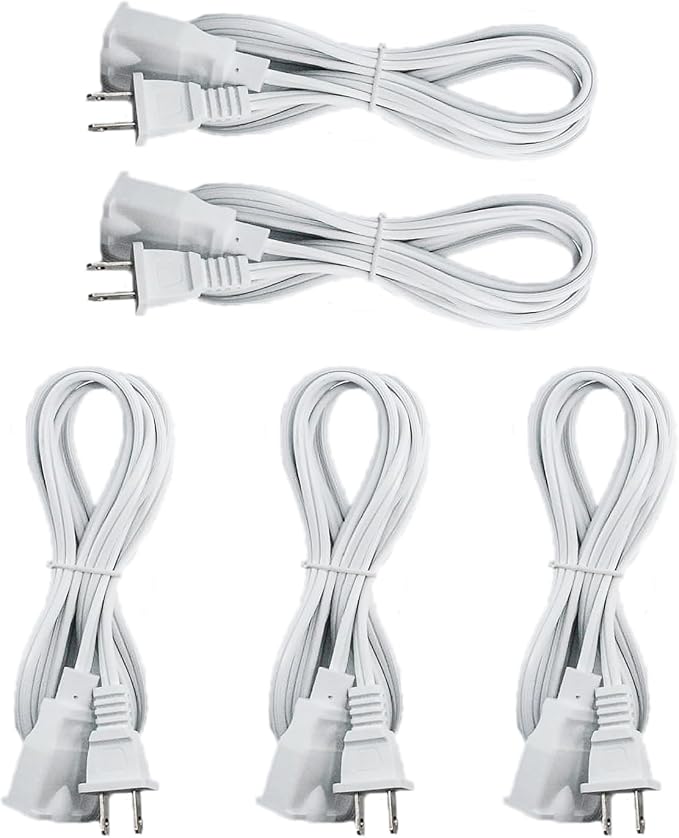 5Pack Extension Cord 10 FT, 2 Prong Power Cable by Yeatel