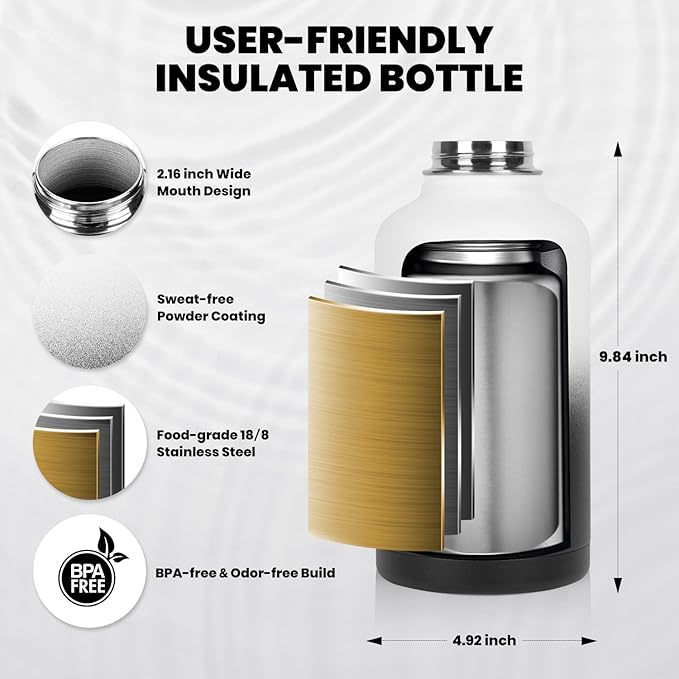 RAYMYLO Insulated Water Bottle 64 oz, Triple Wall Vacuum Stainless Steel - Image 5