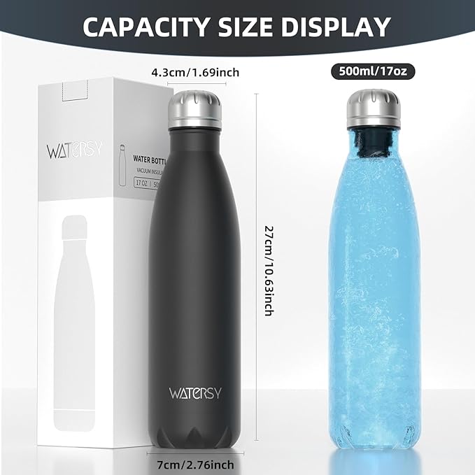 WATERSY Stainless Steel water bottles, 17oz/500ml Insulated Water Bottles - Image 3