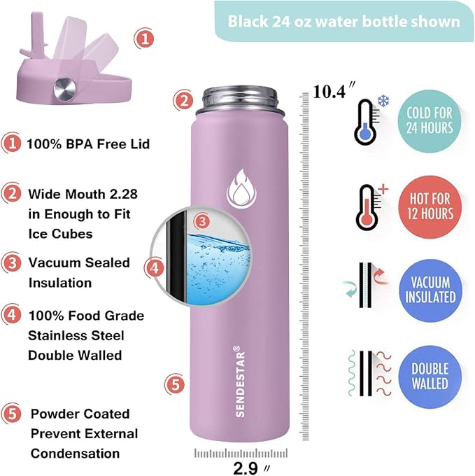 SENDESTAR Water Bottle Insulated Water Bottle 24 oz - Image 3