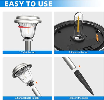 DERAYSION Solar Lights Outdoor Waterproof, Brushed Stainless Steel Glass Solar - Image 6