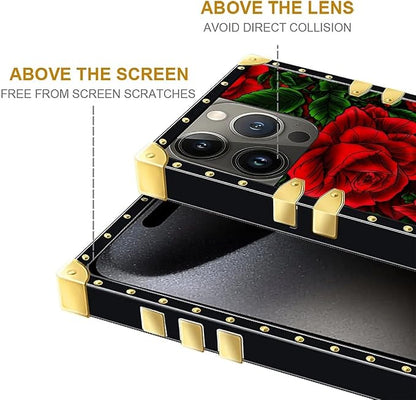 Compatible with iPhone 16 Pro Max Case, Vector Red Rose Green Leaf Luxury - Image 6