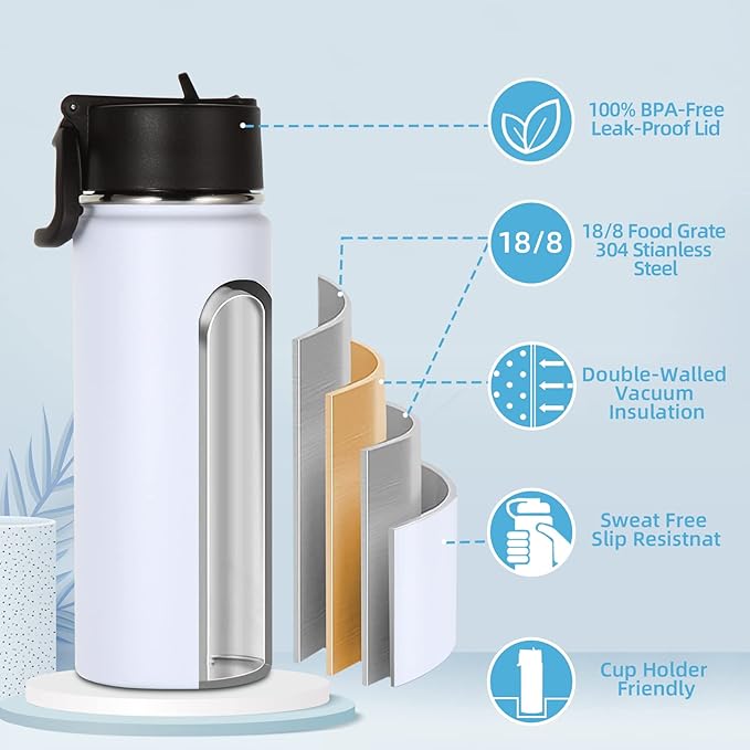 Volhoply 18oz Insulated Water Bottle Bulk 8 Pack, Kids Stainless Steel Water - Image 3