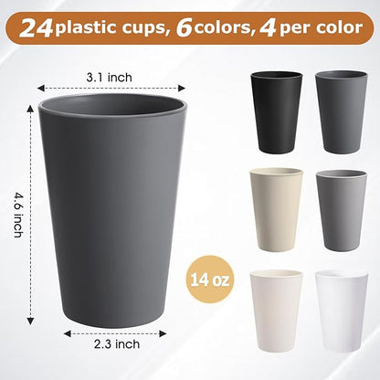 24 Pcs Unbreakable Plastic Cups Set, 14 oz Reusable Plastic Cups, Stackable - Image 2
