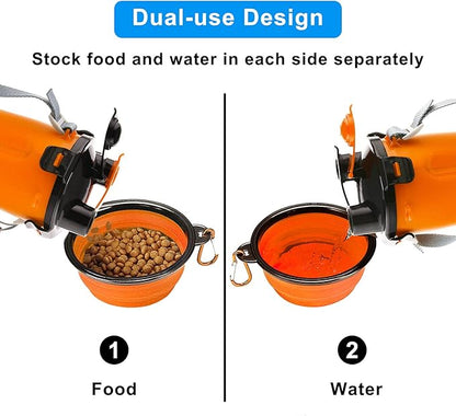Dog Travel Water Bottle Collapsible Bowls, 2 in 1 Pet Food Container - Image 3