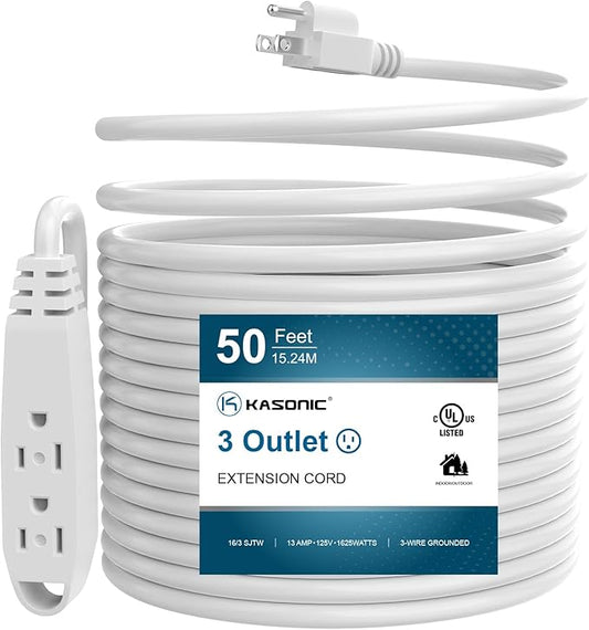 K KASONIC - 50-Feet 3 Outlet Extension Cord, UL Listed, 16/3 SJTW 3-Wire by KASONIC