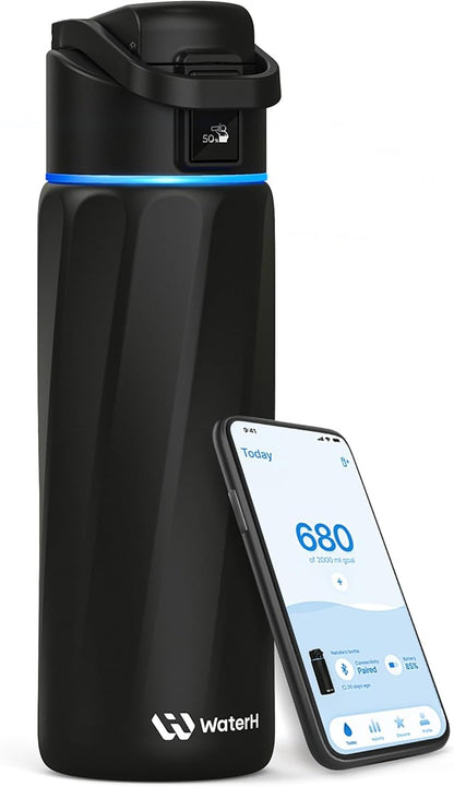 BOOST Smart Water Bottle that Reminds You to Drink, 24oz BPA-Free Stainless by WATERH