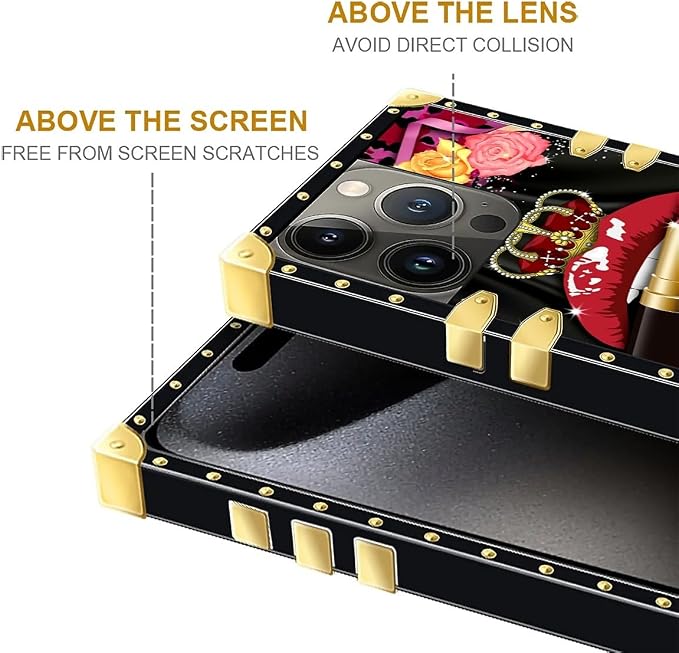 Compatible with iPhone 16 Pro Case, Queen Lip Crown Leopard Print Luxury Golden - Image 6