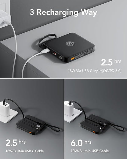 VRURC Portable Charger with Built-in Cable, 10000mAh 22.5W Fast Charging USB C - Image 4