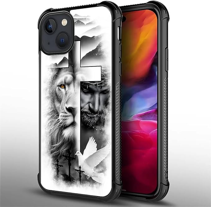 for iPhone 15 Case, Lion Cross Jesus Christ Dove Pattern Graphic Design Girl - Image 4
