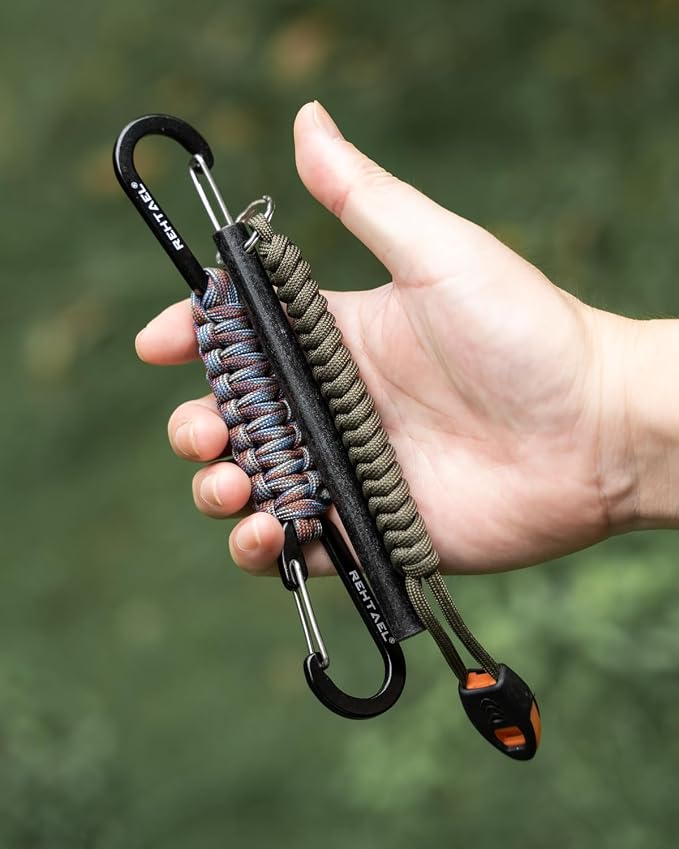 Paracord Braided Carabiner Keychain Lanyard Strap, Hanger Stroller Hook w/2 - Image 2