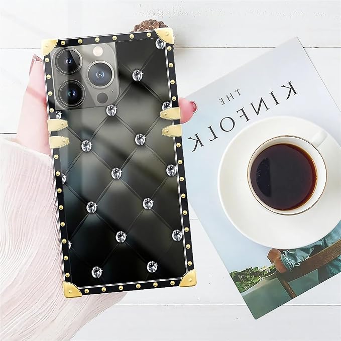Compatible with iPhone 14 Pro Case, Shiny Black Sofa Crystal Luxury Golden - Image 7