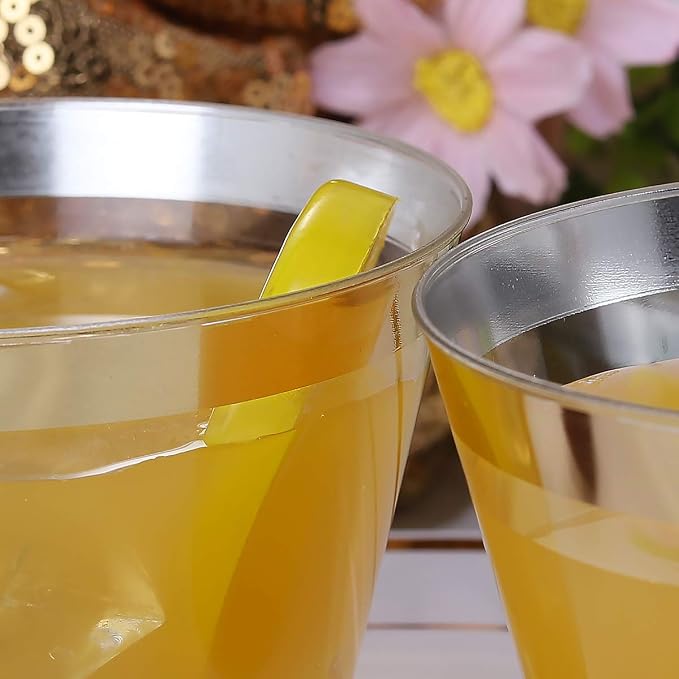 I00000 200 Pack Gold Plastic Cups, 9 Oz Elegant Clear Plastic Cups Gold Rimmed - Image 6