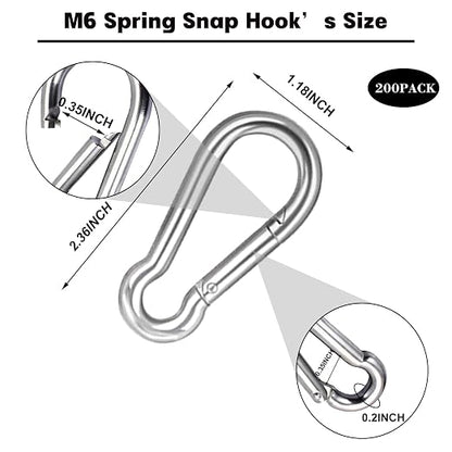 200PCS 2.36'' Spring Snap Hook, M6 1/4Inch Galvanized Silver Steel Carabiner - Image 2