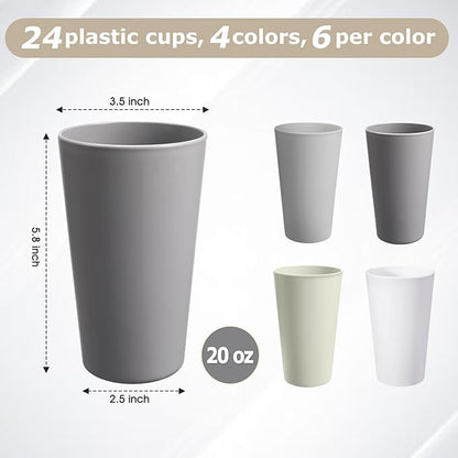 24 Pcs Unbreakable Plastic Cups Set, 20 oz Reusable Plastic Cups, Stackable - Image 2