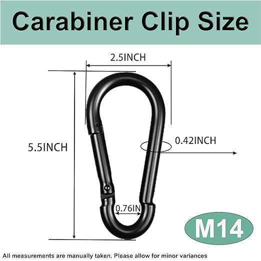 Black Carabiner, Heavy Duty Galvanized Steel Spring Snap Hook Carabiner Clips - Image 2