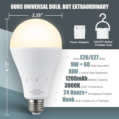 10Pack Rechargeable Emergency Light Bulb, A19 9W Warm White 3000K Self-Charging - Image 8