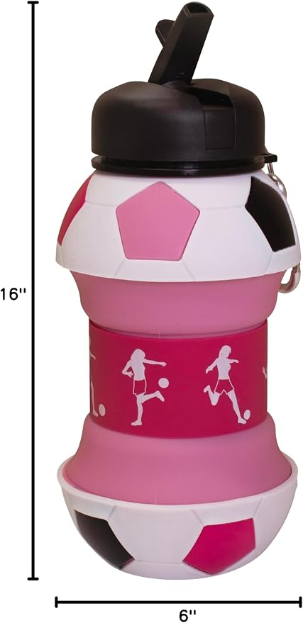 Maccabi Art Clip-On Collapsible BPA-Free Silicone Pink Soccer Ball Water Bottle - Image 10
