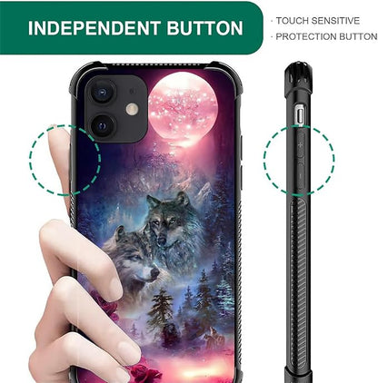 for iPhone 12 Mini Case, Star Two Wolfs Howling Pattern Graphic Design Girl Boy - Image 7