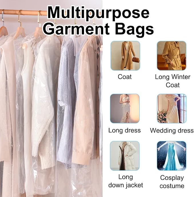 BEISHIDA 20PCS 60 Inch Plastic Garment Bag-Plastic Clear Dry Cleaner Laundry - Image 4