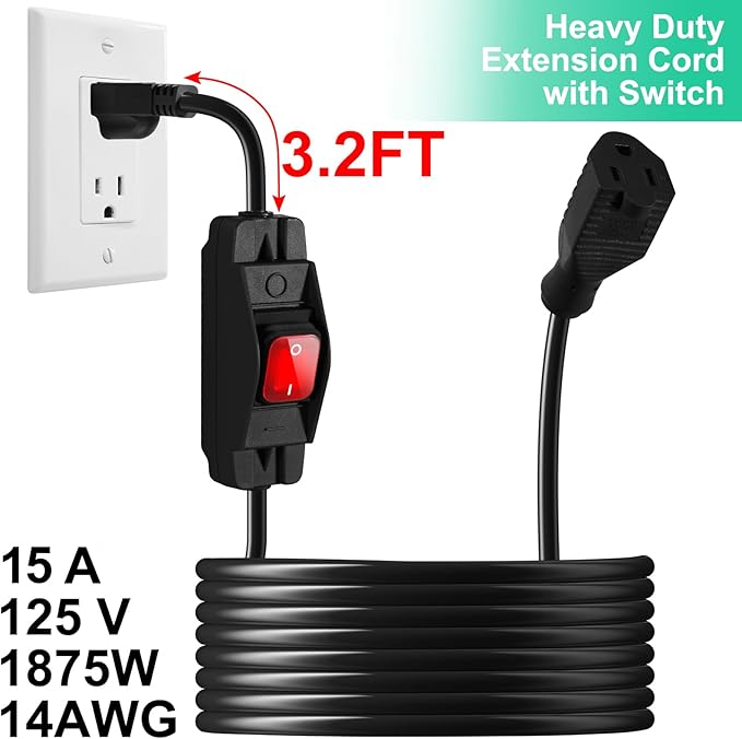 Outdoor Waterproof On/Off Switch Extension Cord, Heavy Duty 125v/250v Black - Image 4
