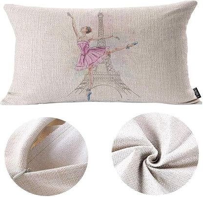 EKOBLA Eiffel Tower Rectangle Pillow Covers Paris Beautiful Ballerina Girl - Image 6