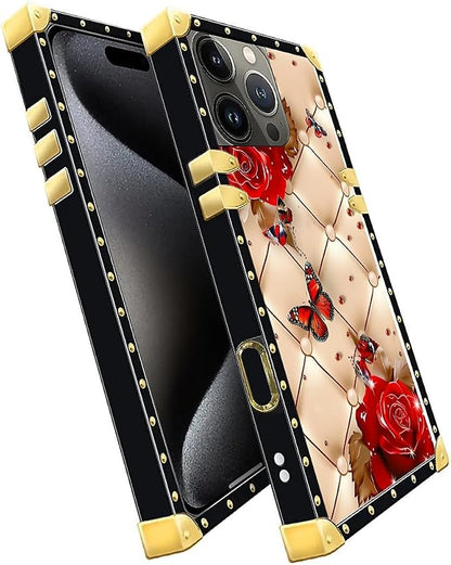 Compatible with iPhone 16 Pro Case, Shining Red Rose Butterfly Leather - Image 3