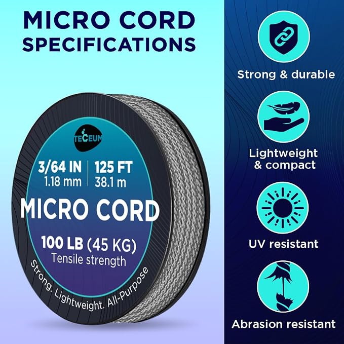 TECEUM Micro Paracord – 1.18 mm X 125 ft – Micro Utility Cord – Thin Braided - Image 4