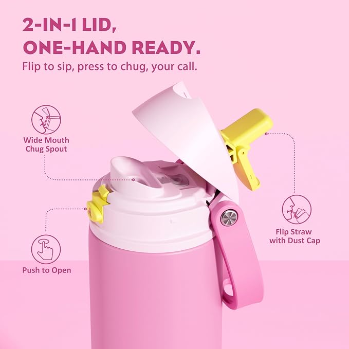 POWCAN 18 oz Steel Water Bottle: 2-in-1 Push-Button Spout & Quick-Flip Straw - Image 2