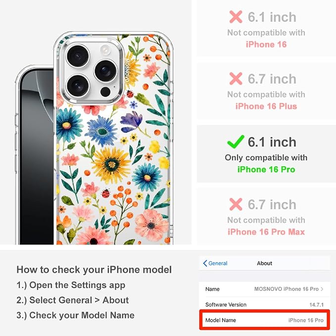 MOSNOVO for iPhone 16 Pro Case, Shockproof Military-Grade Protection 6.6ft Drop - Image 2