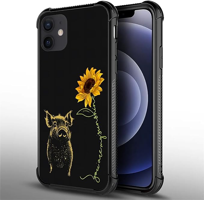for iPhone 12/12 Pro Case, Pig Sunflower Yellow Sunshine Pattern Graphic Design - Image 2