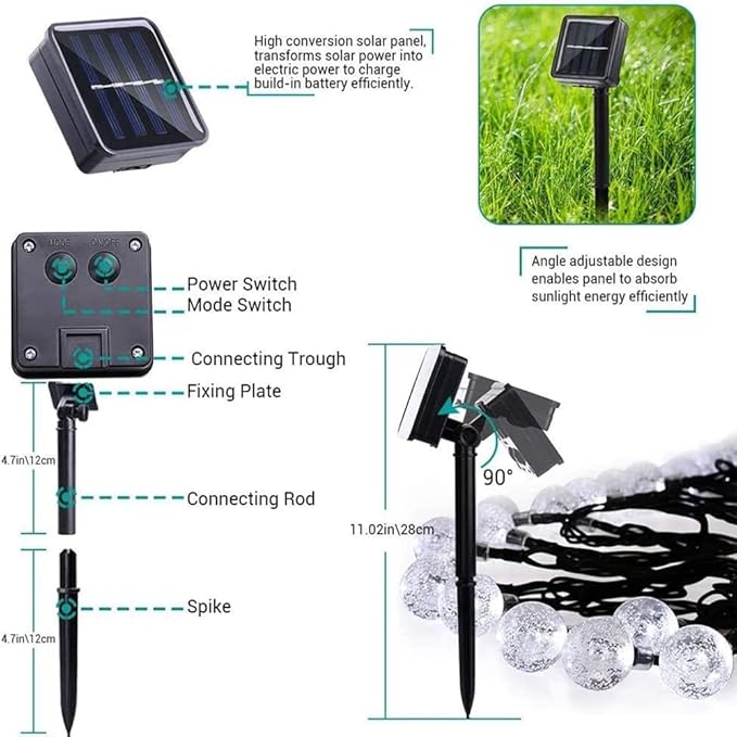 Toodour Solar String Lights Outdoor Waterproof, 36ft 60 LED Globe String Light - Image 6