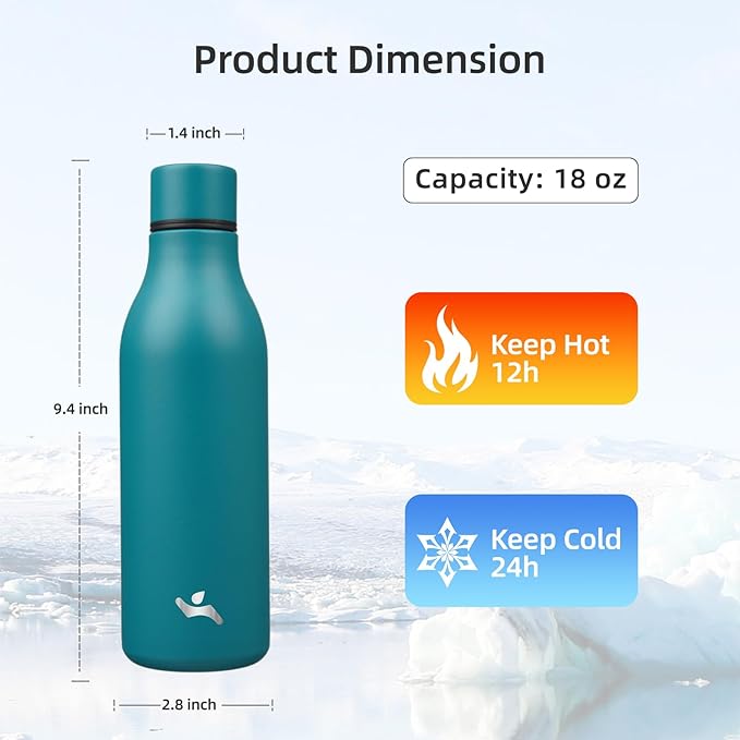 Insulated Water Bottle with Strap, 18 oz Double Wall Stainless Steel Vacuum - Image 2