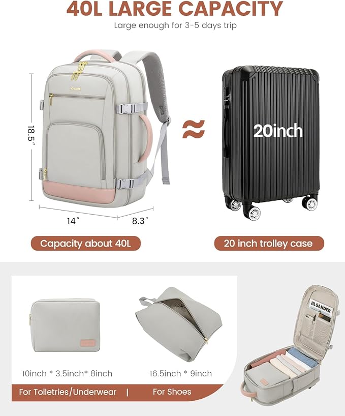 LOVEVOOK Travel Backpack For Women, 40L Carry On Backpack Flight Approved - Image 4