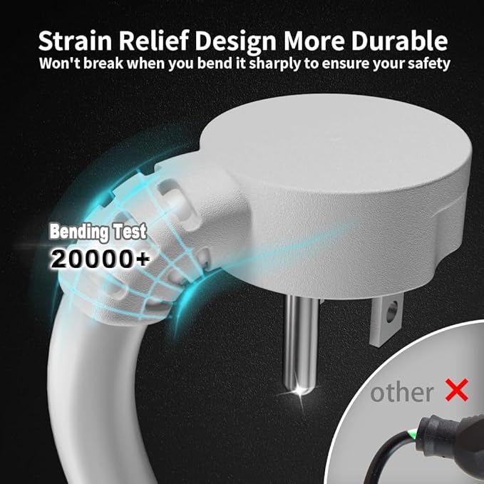 HUANCHAIN 14 Gauge 6 Feet Flat Plug Extension Cord White Indoor Outdoor - Image 3