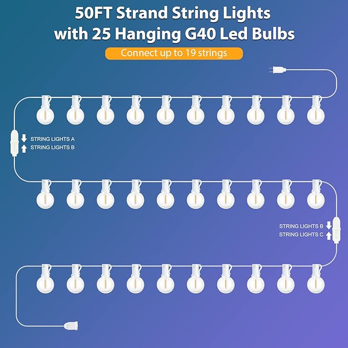 Mlambert 100Ft Outdoor String Lights, G40 Globe Patio Lights - Image 5
