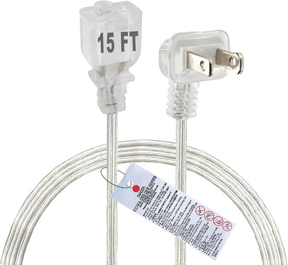 Clear Extension Cord 15 FT, Indoo/Outdoor 2 Prong Extension Cord by Yeatel