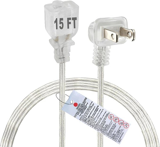 Clear Extension Cord 15 FT, Indoo/Outdoor 2 Prong Extension Cord by Yeatel