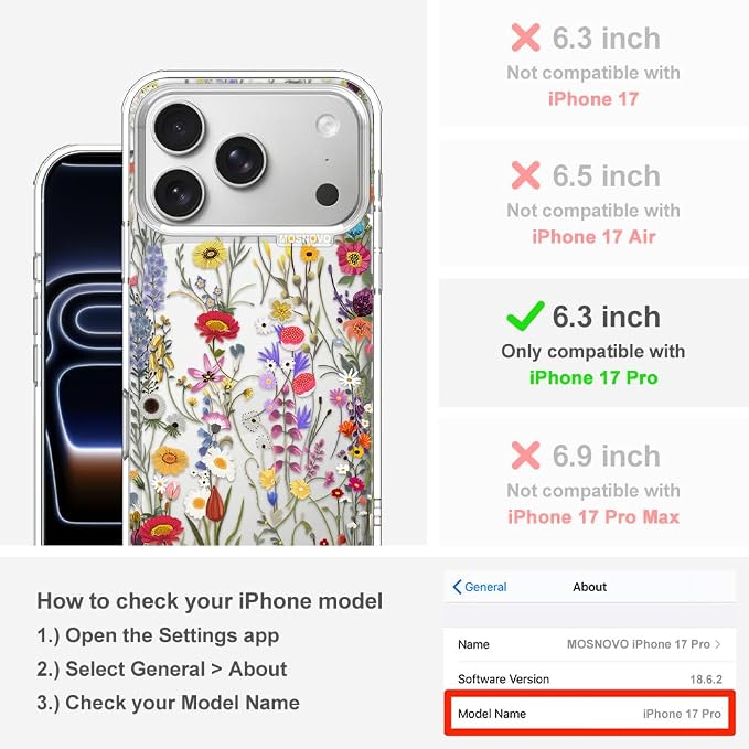MOSNOVO for iPhone 17 Pro Case | Military Grade 6.6ft Drop Tested | Camera - Image 2