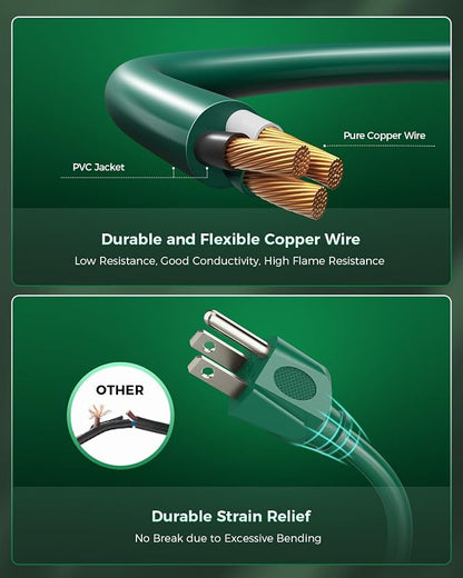 28 Ft Outdoor Power Cord, 1 to 3 Splitter Heavy Duty Weatherproof Extension Cord - Image 6