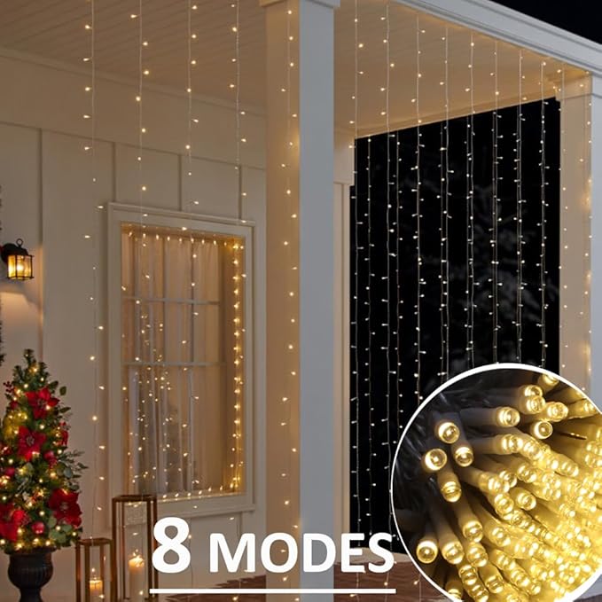 Solhice LED Curtain Lights Outdoor 30ft x10ft, 720 LED Plug in Hanging String - Image 2