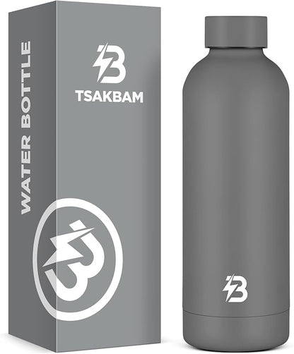 Insulated Water Bottle with Lid, 17 oz Reusable Leak-Proof Metal Stainless by TSAKBAM