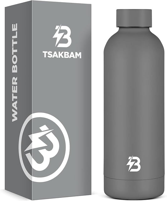 Insulated Water Bottle with Lid, 17 oz Reusable Leak-Proof Metal Stainless by TSAKBAM