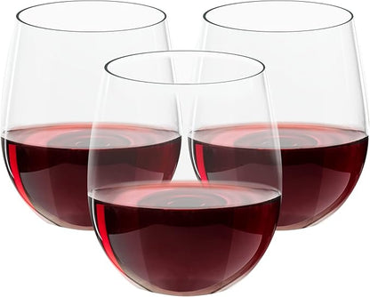 FOCUSLINE 32 Pack Plastic Wine Glasses Stemless, 12 Oz Crystal Clear Disposable by FOCUSLINE